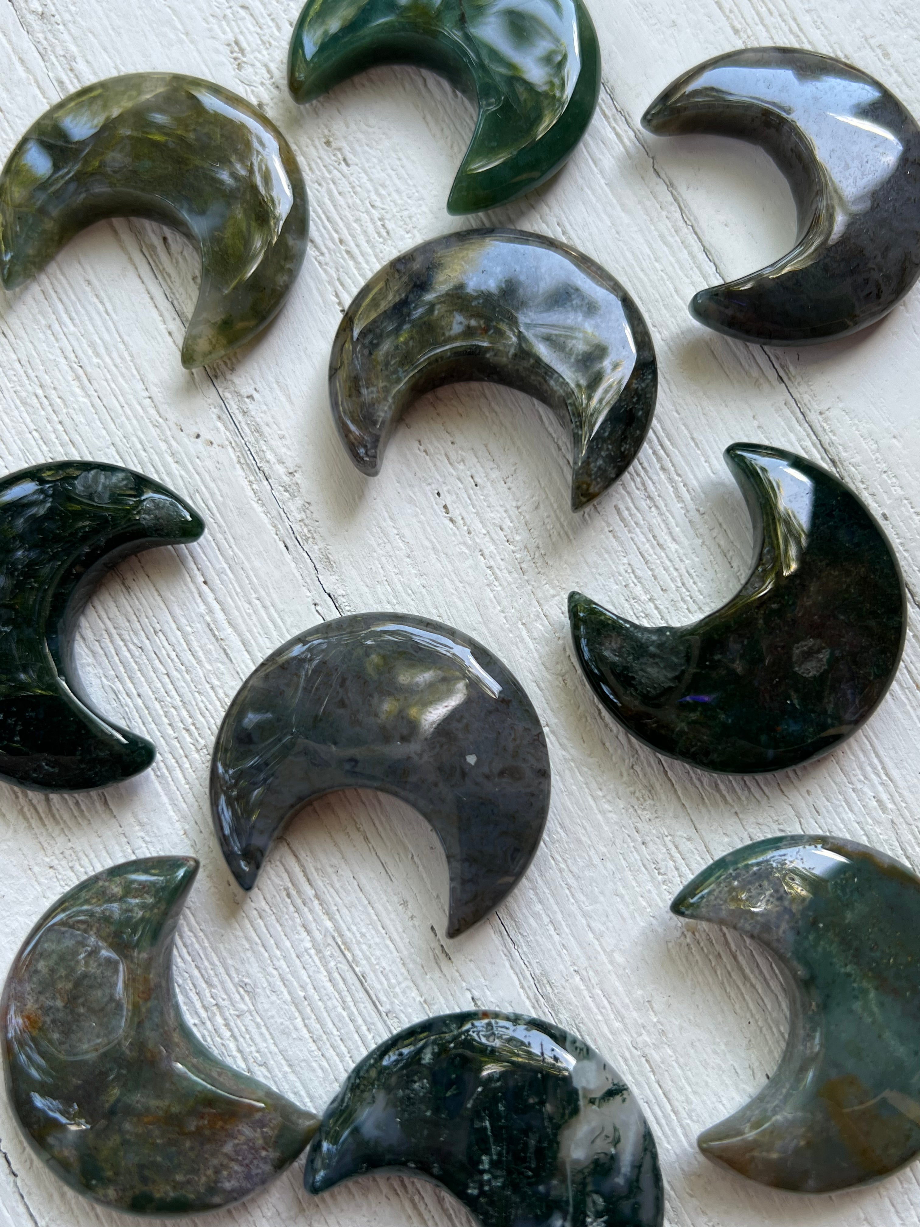 Moss Agate Pocket Size Crescent Moon