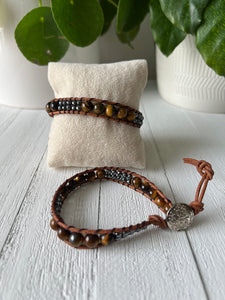 Tiger's Eye Brown Leather Bracelet