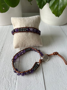 Amethyst Brown Leather Bracelet